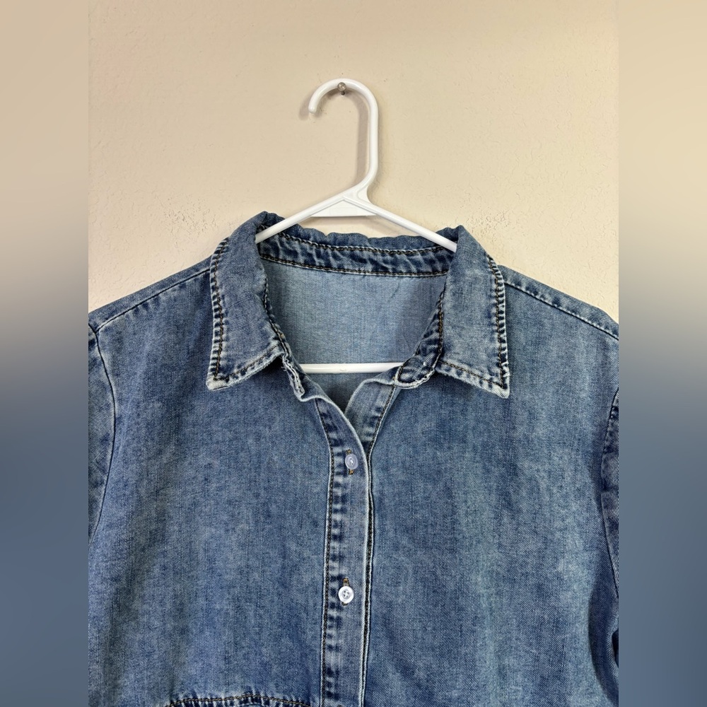 Womens Short Sleeve Denim Dress medium blue size large - Picture 3 of 5